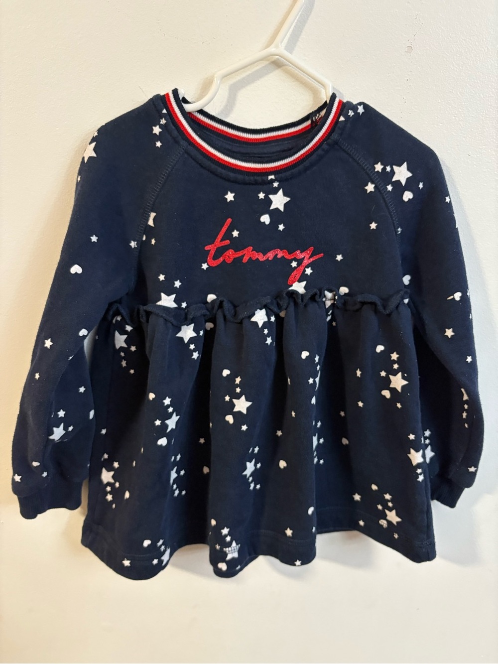 4/30$ Tommy Hilfiger Navy Star-Print Girls' Long Sleeve Top 4 years